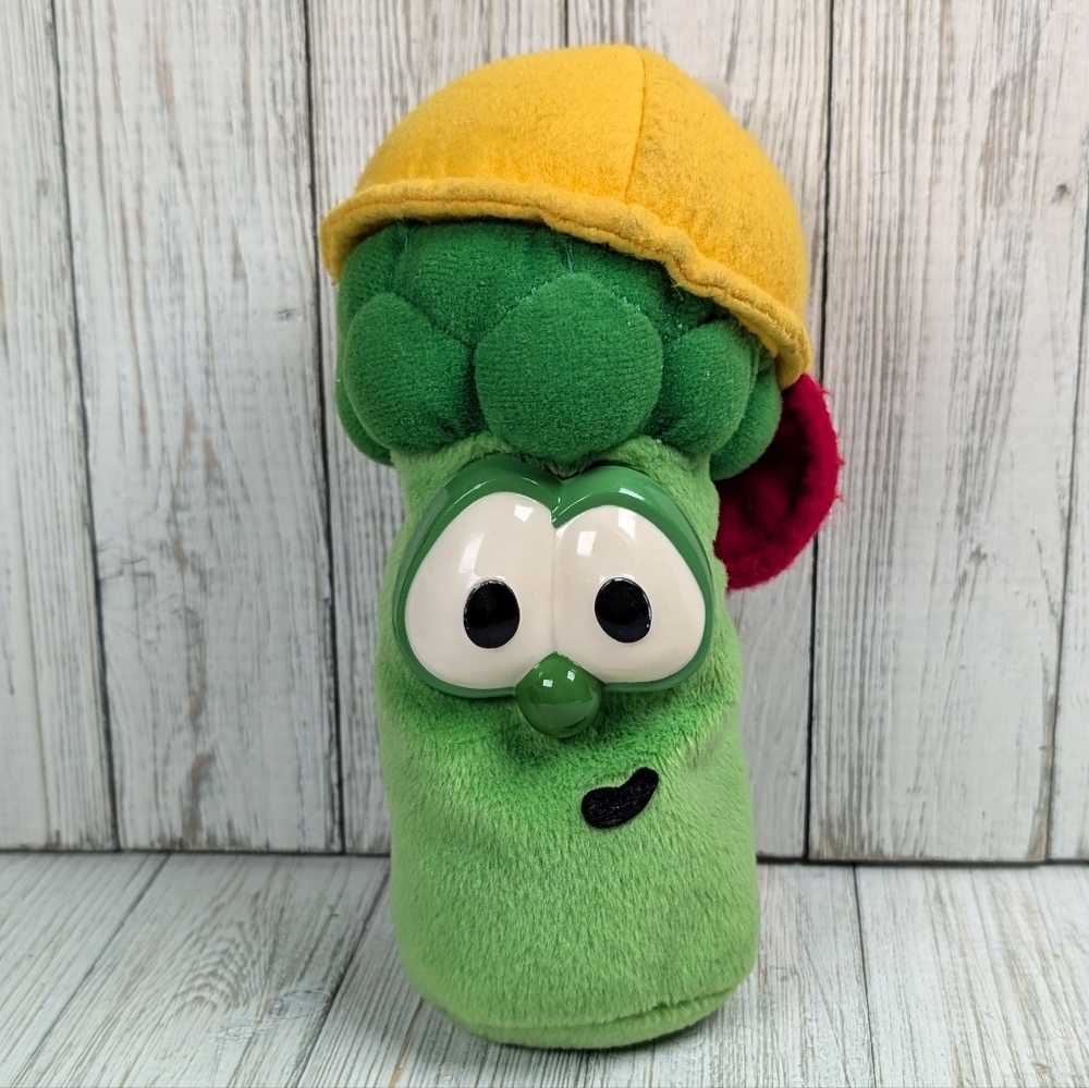 Rare Vintage Jr. Asparagus w/ Yellow Hat Veggie Tales Bean Bag Plush 7.5"